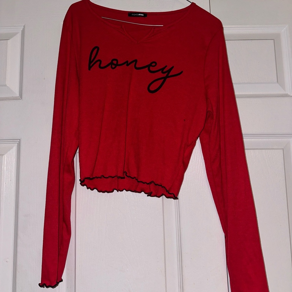 Fashion nova Red 'Honey' Print Crop Top